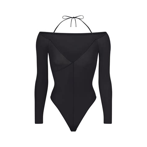 skims off the shoulder bodysuit.